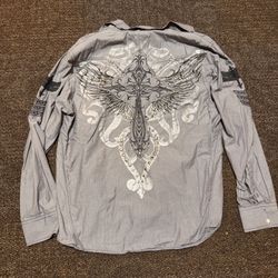 Roar XXXL Gray Black Embroidered Striped Long Sleeve Button-Up Shirt