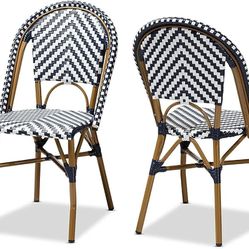 Baxton Studio Celie Bistro Dining Side Chair in Navy and White (Set of 2)

