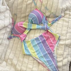 Pastel Rainbow 🌈 Stripe Bikini 👙 Set