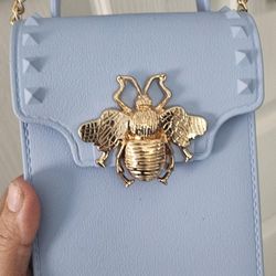 Women's Gold Bee Decorated Rectangular Crossbody Bag