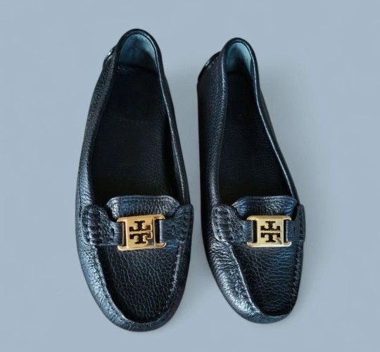 Tory Burch Kendrick Pebbled Black Leather Driving Flats Loafers Women’s Size 6 M