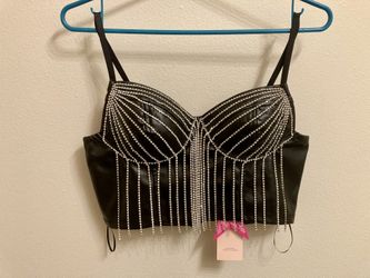 NWT Blashé Pleather Dangle Crystal Zip Up Top Medium