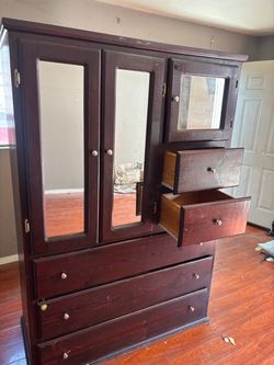 Dark Wood Armoire Dresser with Mirrors