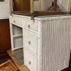 White Wicker Desk With Glass Too 