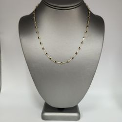 Stunning 14k Yellow Gold With Black Diamond Stones Chain Necklace 18"