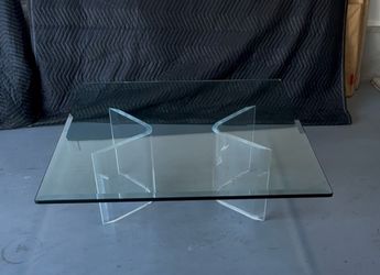 Vintage Coffee Table- 1980s Designer Showroom Glass Top / Lucite Base-42" Square PacificDesignCenter