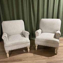 (2) White & Taupe Accent Chairs