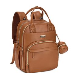 Brand New Ruvalino Diaper Bag Backpack - Cognac Brown - In Sealed Packaging