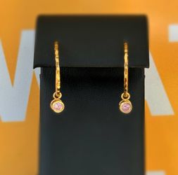18k yellow gold rose quartz 0.5CTW round hoop earrings