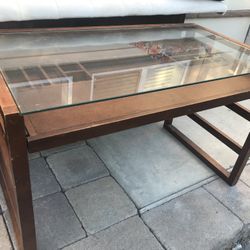 2x4 Glasstop Table Hardwood Pullout Organizer