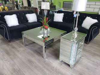 Black velvet living set 2pc sofa and loveseat. Take it home with ZERO down and ZERO interest