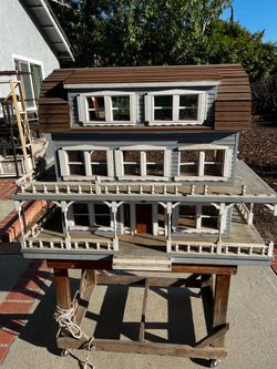 LARGE 3-Story Vintage Wood Dollhouse Project Shell + Parts