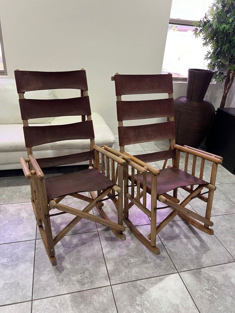 Costa Rican Rocking Chair - Leather - Royal Mahogany Wood (classic) Set (2)