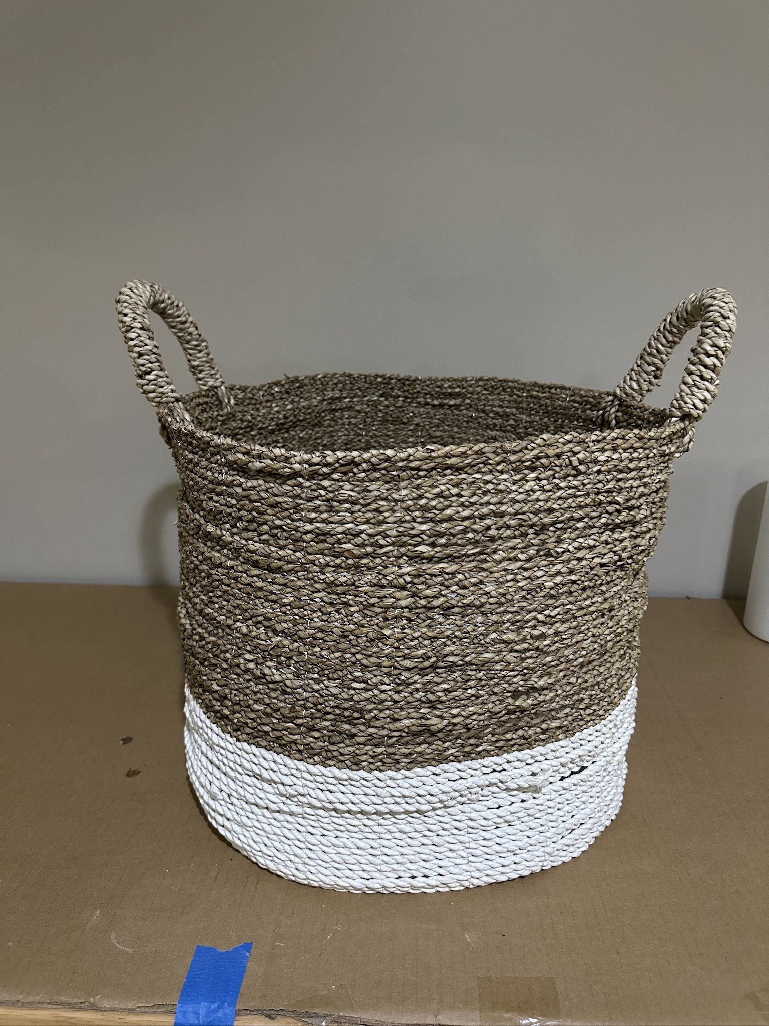 Woven braided bark basket white Size 13” x 15”