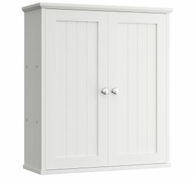 White Wood Wall Cabinet with Double Doors