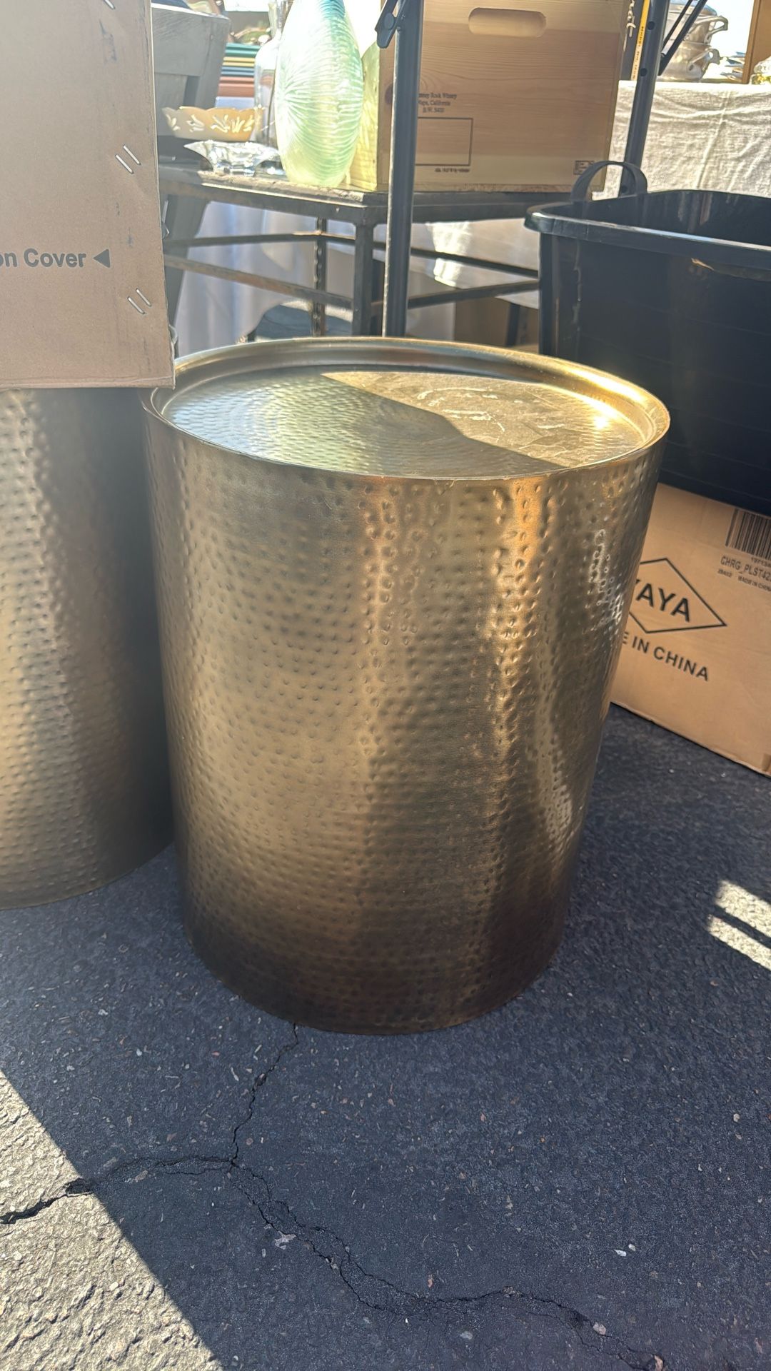 2- Brass Colored Metal Occasional Tables