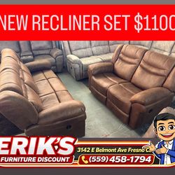 New recliner sofa and loveseat brown leatherette