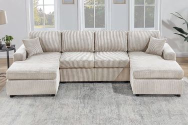 New! Ivory Sectional, Double Chaise couch, Sectional Sofa, Beige Sectional Sofa, Corduroy Sectional, Ivory White Sectional, Beige Couch