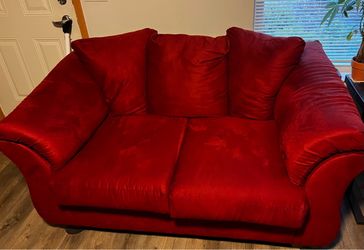 Red Microfiber Loveseat Sofa