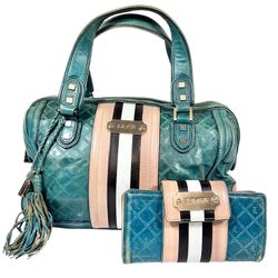 Vintage L.A.M.B. Gwen Stefani Green Leather Satchel Bag Wallet Y2K Green Rare