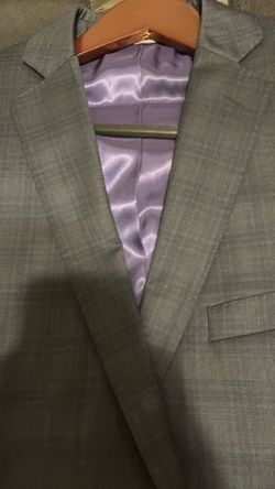 Men's Gray and Navy Blue Two-Button Suit Jacket