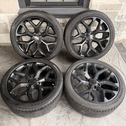 22’ Snowflakes Silverado Tahoe Yukon Denali Sierra Suburban 6 lug Wheels Tires Low Profile