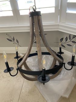 Wooden Wine Barrel Chandelier