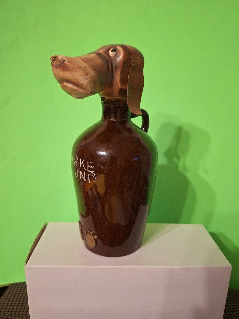 Vintage Ceramic Hound Whiskey Decanter Dashhund Jug-$25.00