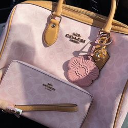 COACH POWDER PINK ZIP WALLET ONLY