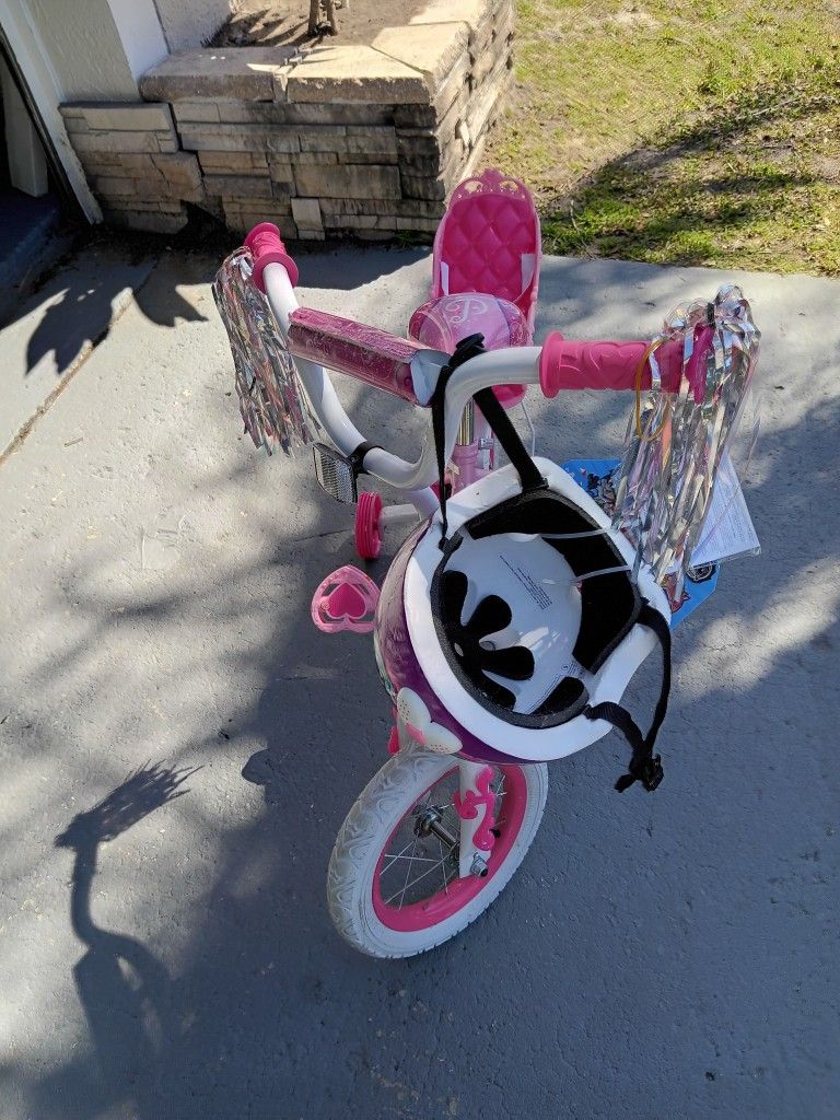  Disney princess bike girl 12" with doll carrier and wheels training helmet 