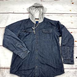 Wrangler Authentics blue denim Hooded Lined Shirt Jacket sweater Large Mens 