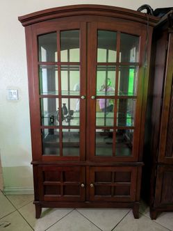 Cherry Wood Display Cabinet with Glass Doors