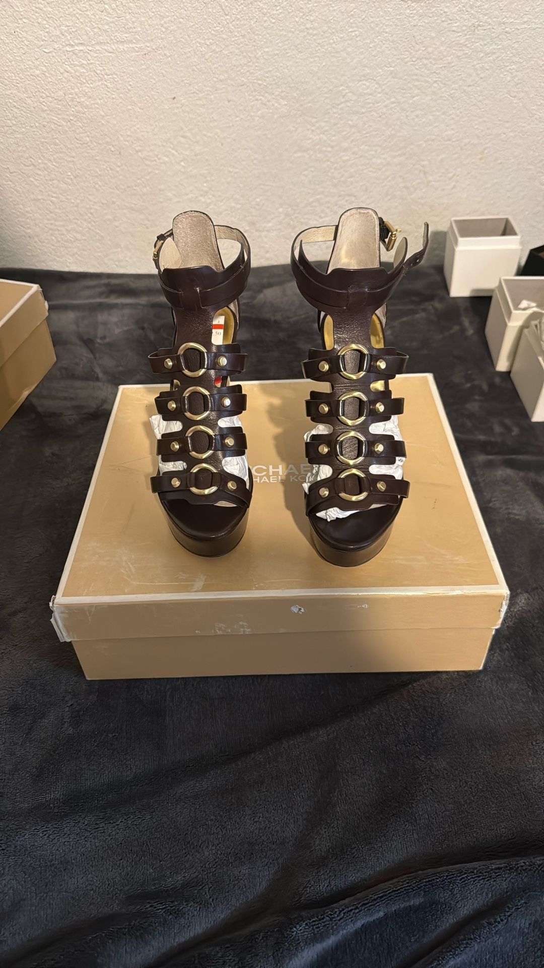 Beautiful Brown Authentic Michael Kors Heeled Boots Made With Wood