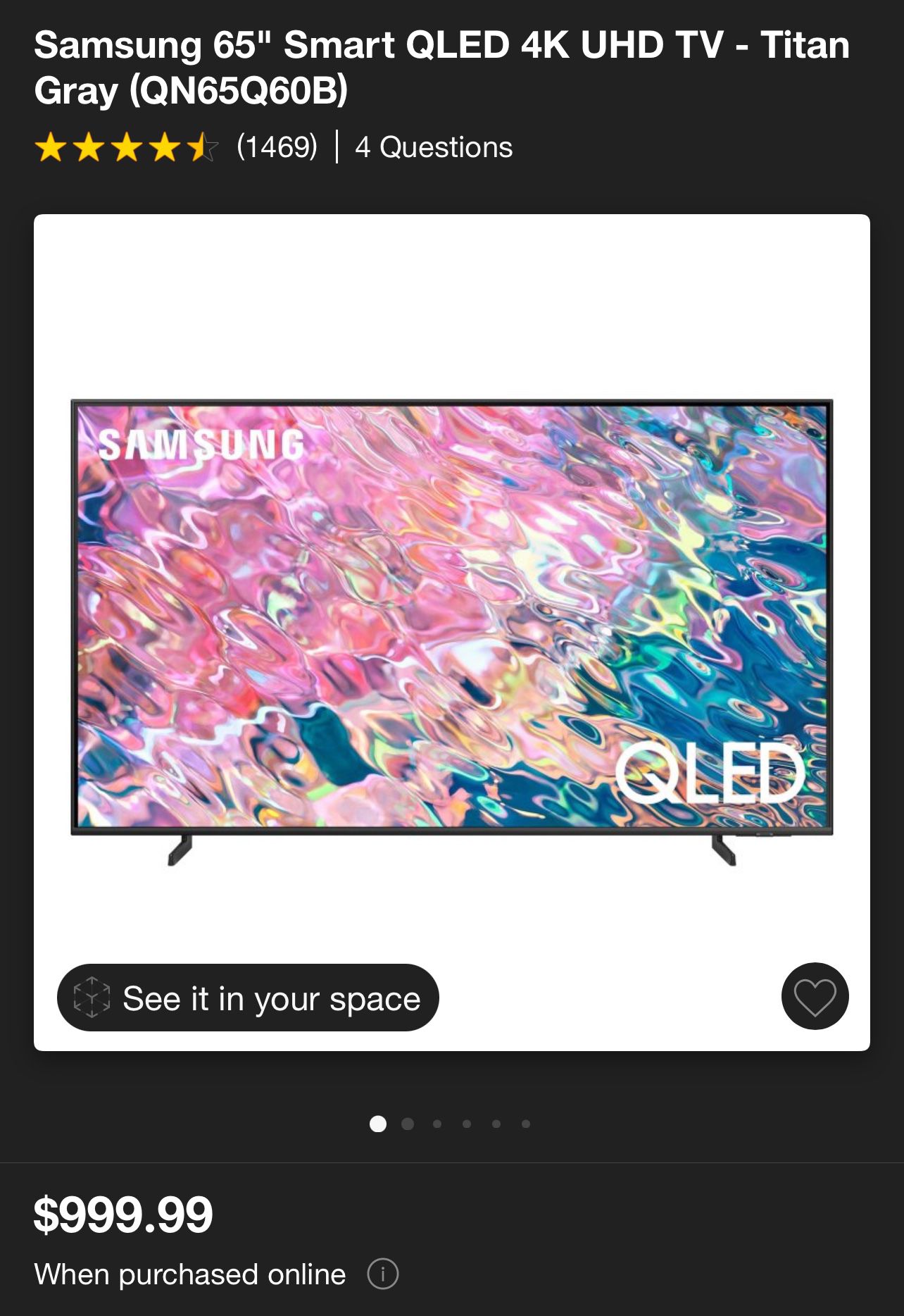 Samsung 65” QLED 4k UHD smart tv