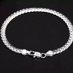 8inch Long 5mm Sideways Sterling Silver Bracelet For Men Or Women