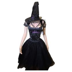 Dreamgirl Metallic "Wicked" Witch Bodysuit & Custom Costume Set – New S/M