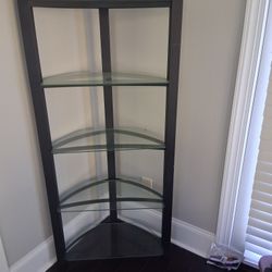 Black Metal and Glass Corner Shelf
