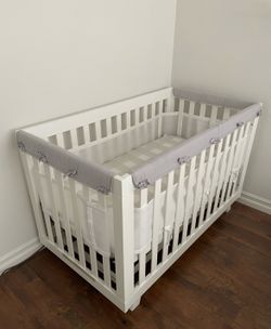 Crib Rail Cover / Protector - Gray or Gray/White color if reversed (4 pieces)