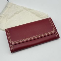 GUIRLANDE DE CARTIER RED CALFSKIN LEATHER LONG BIFOLD WALLET 100% GENUINE ~$900