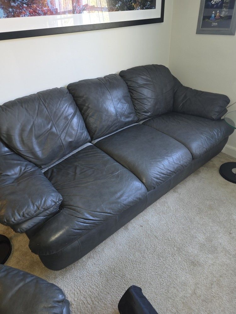 BLACK LEATHER SOFA WITH CHAIR