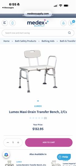 Lumex Maxi-Drain Transfer Bench, 2/Cs