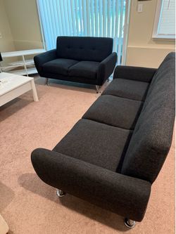 Modern Charcoal Gray Sofa & Loveseat Set – Excellent Condition