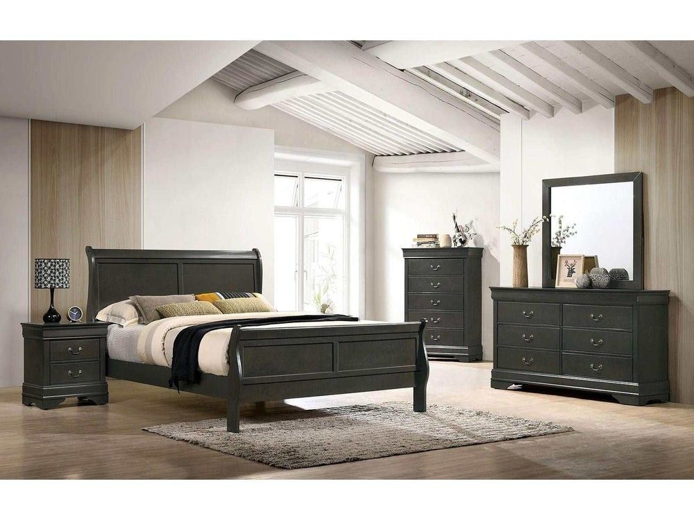 Louis Philippe Gray 5pc Queen Bedroom Set w/ 2 Nightstands

