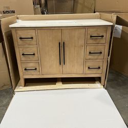 48” Bathroom Vanity In Wood Color With Quartz Countertop