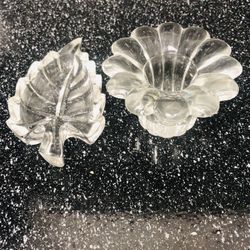 2 Different Crystal Candle Holder 1 Leafe Shape And A Round One 