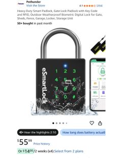 Heavy Duty Smart Padlock, Gate Lock Padlock with Key Code and RFID, Outdoor Weatherproof Biometric Digital Lock for Gate, Sheds, Fence, Garage, Locker