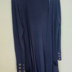 Long Blue Open Cardigan Women's 