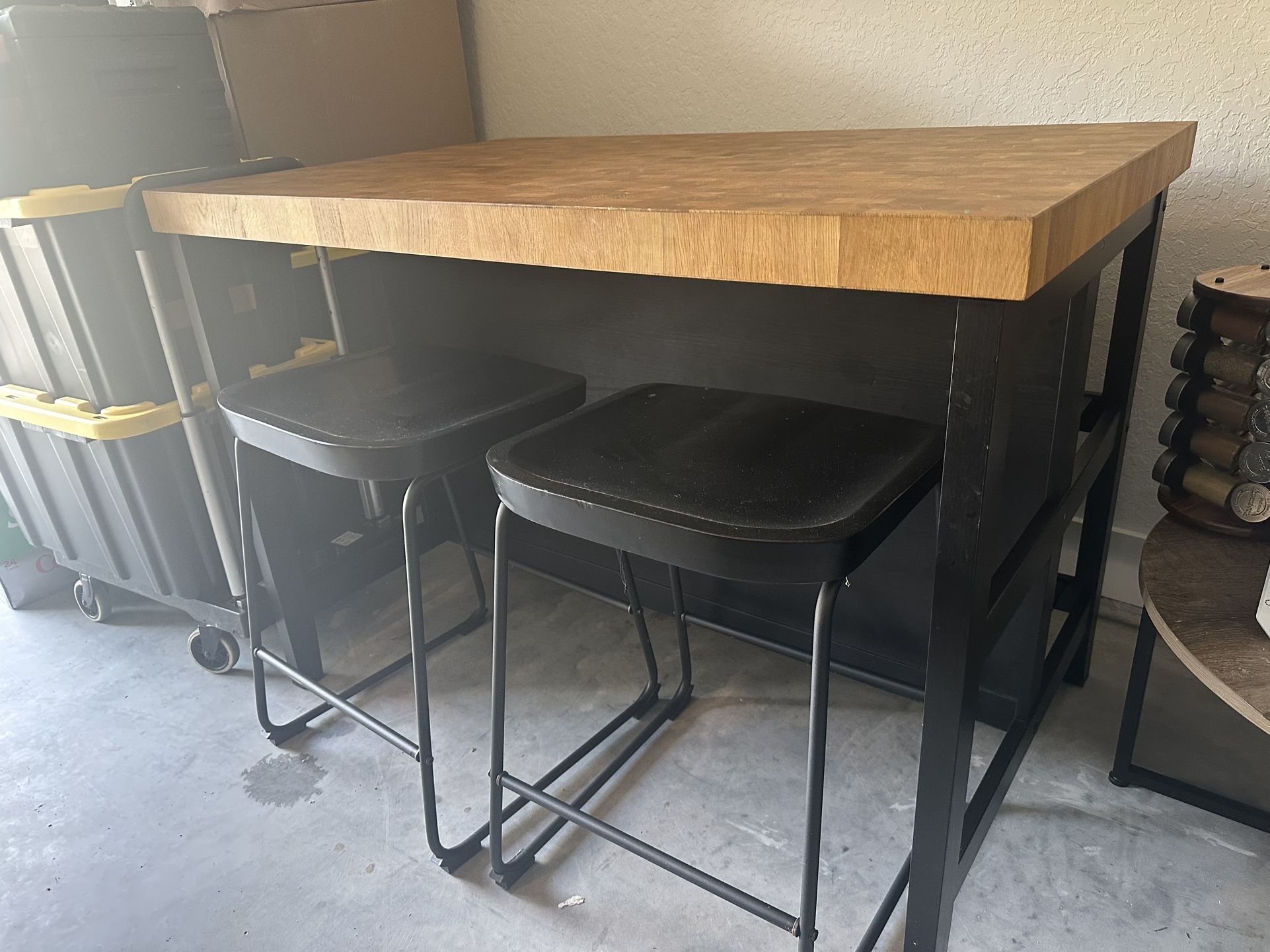 Bar Height Table With Two Bar Stools And Storage / Kitchen Island / Bar