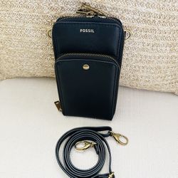 Fossil Black Leather Camera Bag – Gently Worn Once, Detachable Straps