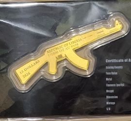 2026 Liberia $12 AK-47 Shaped 1/1000 oz .9999 Pure Gold Coin